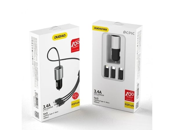 Dudao 3-i-1 USB-billader 3,4 A med innebygd kabel Lightning/USB Type C/micro USB svart (R5ProN black)
