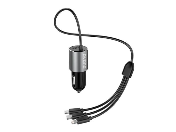 Dudao 3-i-1 USB-biladapter 3,4 A med inbyggd kabel Lightning/USB Type C/micro USB svart (R5ProN black)