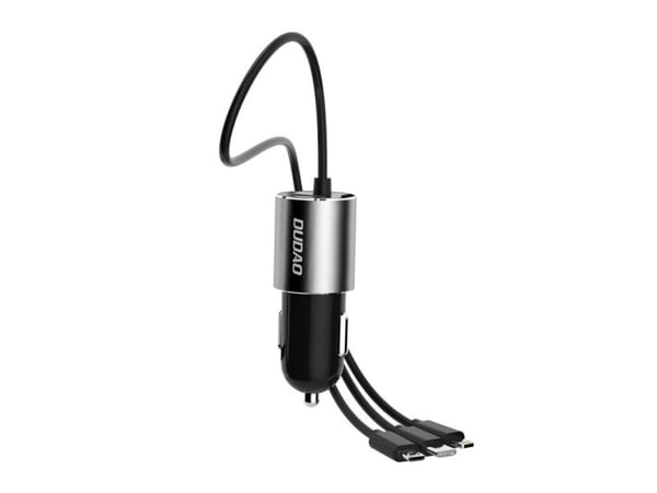 Dudao 3-i-1 USB-biladapter 3,4 A med inbyggd kabel Lightning/USB Type C/micro USB svart (R5ProN black)