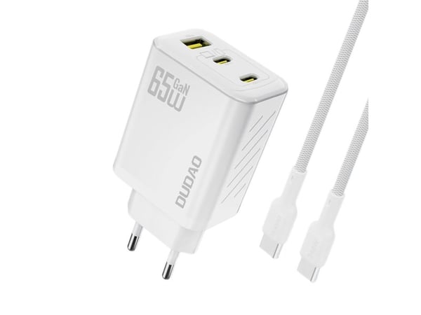 Nettlader Dudao A29C 65W GaN + USB-C-kabel - hvit