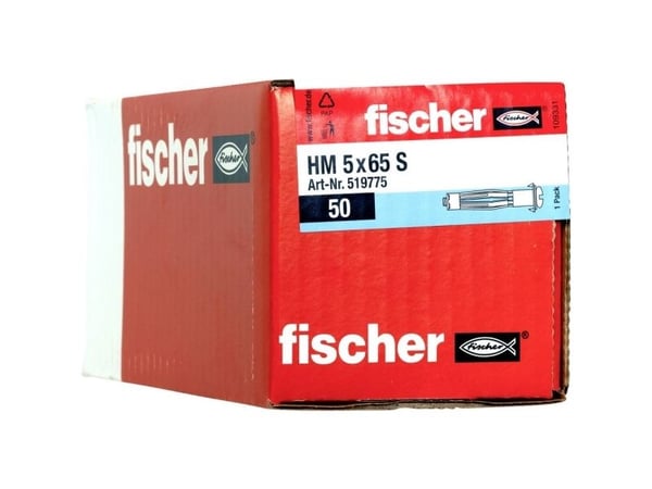 Fischer HM 5 x 65 S, Skrue- og veggpluggsett, Gypsum block,Gypsum fibre board, Metall, Sølv, M5, 6,5 cm