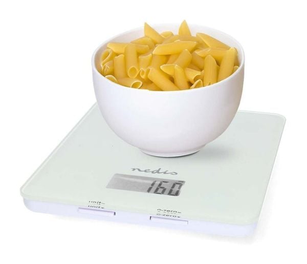 Nedis KASC800WTW, Elektronisk köksvåg, 5 kg, Vit, Glas, Plast, Glas, Bänkdiskmaskin
