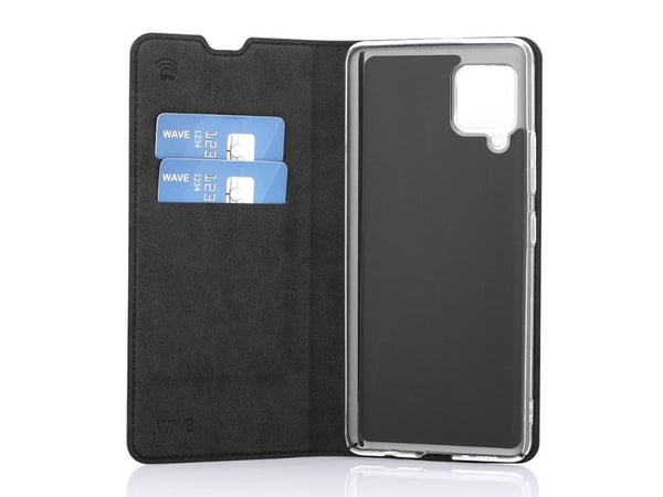 Wave BookCase -suojakotelo, Samsung Galaxy A42 5G, musta
