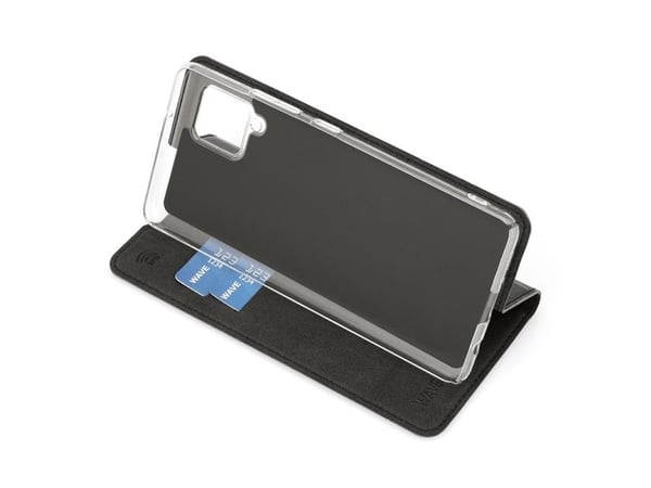 Wave BookCase -suojakotelo, Samsung Galaxy A42 5G, musta