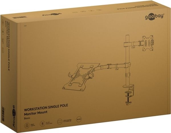 Goobay 70815, Kannettavan tietokoneen ja näytön varsiteline, Musta, Terästä, 25,4 cm (10"), 39,6 cm (15.6"), 81,3 cm (32")