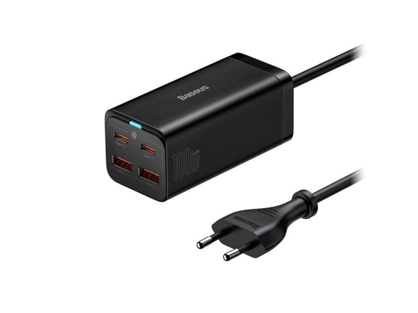 Baseus laturi Baseus GaN3 Pro 2xUSB-C + 2xUSB seinälaturi, 100W (musta)