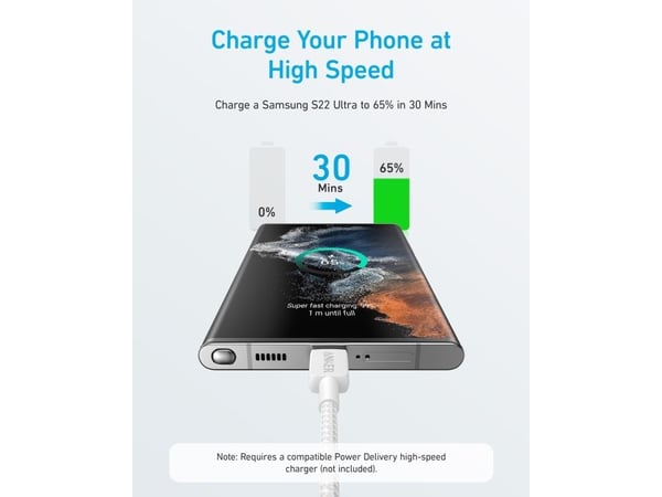 Anker 322 - USB-kabel - USB (hane) till USB-C (hane) - 5 V - 3 A - 1.83 m - vit