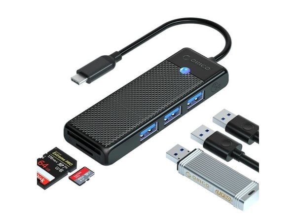 Orico PAPW3AT-C3 USB-hub 4 porter 3x USB-A 3.0 med microSD/SD-kortleser 0,15 m - svart