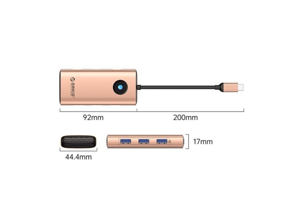 Orico USB-C 6w1 | 3x USB-A 3.0 | 1x USB-C PD 100 W | 1x HDMI 4K 30 Hz | 1x RJ45 Gigabit Ethernet roséguld