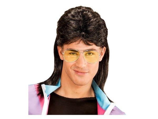 80er mullet paryk, sort