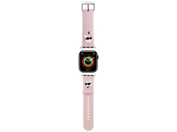 Karl Lagerfeld rem KLAWLSLKCNP til Apple Watch 4/5/6/7/8/9/SE/Ultra 42/44/45/49mm, 3D gummi, Karl&Choupette, rosa/pink