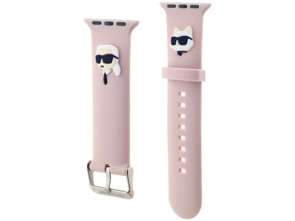 Karl Lagerfeld rem KLAWLSLKCNP til Apple Watch 4/5/6/7/8/9/SE/Ultra 42/44/45/49mm, 3D gummi, Karl&Choupette, rosa/pink