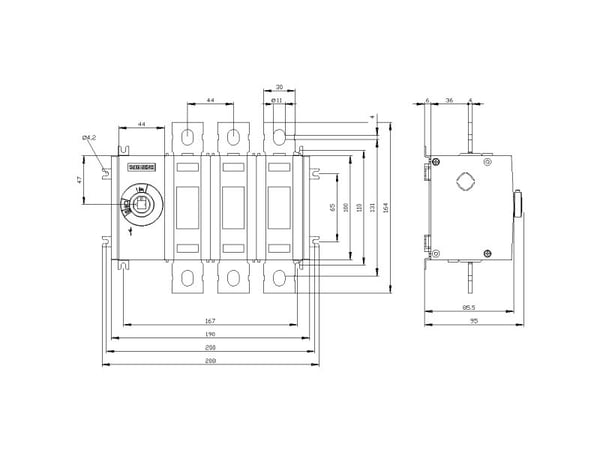 Siemens 3KD3630-0PE10-0, 3P, IP00, 164 mm, 190 mm, 223 mm, 121 mm