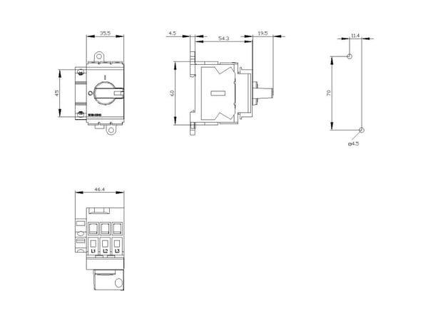 Siemens 3LD3230-1TK11, 3P, IP40, 60 mm, 68 mm, 79 mm, 110 mm