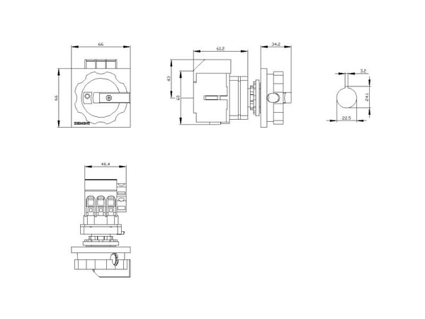 Siemens 3LD3354-1TK53, 3P, IP65, 60 mm, 79 mm, 85 mm, 110 mm