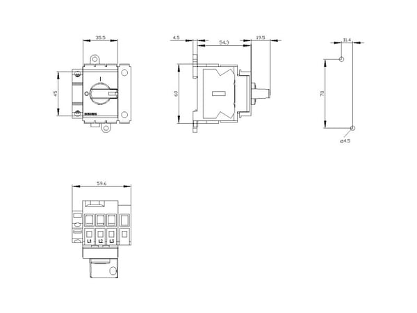 Kuormanjakokosketin Musta 4-napainen 16 mm² 63 A 1 x pääte- ja 1 x katkaisukosketin 690 V/AC Siemens 3LD34301TL11