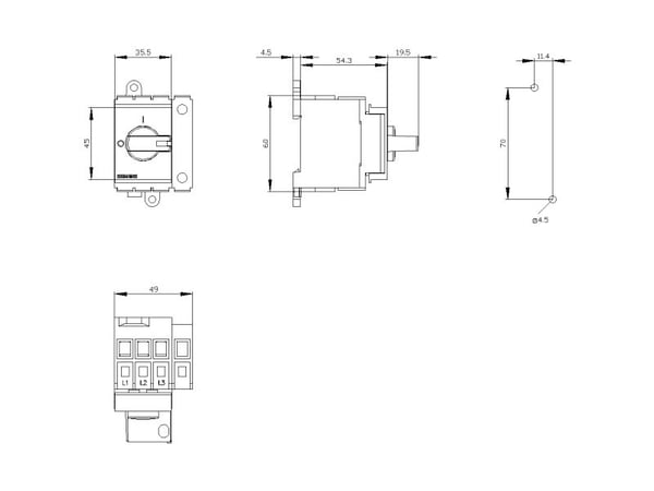 Siemens 3LD3430-0TL11, 4P, IP40, 60 mm, 68 mm, 79 mm, 110 mm