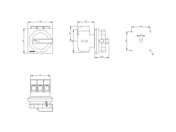 Siemens 3LD2804-0TK51, 3P, IP65, 106 mm, 120 mm, 129 mm, 98 mm