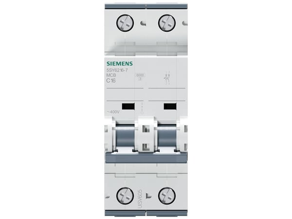 SIEMENS Strömbrytare C 16A, 2-poligC karakteristik6kA kortslutningskapacitet400AC, 60VDC, 36 mm bred