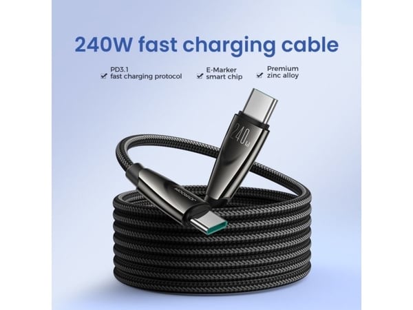 Joyroom Pioneer Series flettet USB-C-kabel 240W 1,2 m svart