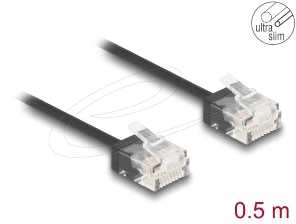 Delock - Koblingskabel - RJ-45 (hann) short til RJ-45 (hann) short - 50 cm - 2.6 mm - UTP - CAT 6 - formstøpt, ultra-slim - svart