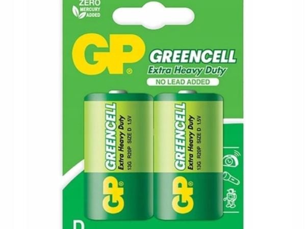 GP Batteries Greencell D, Kertakäyttöinen akku, D, Sinkkikloridi, 1,5 V, 2 kpl, Vihreä
