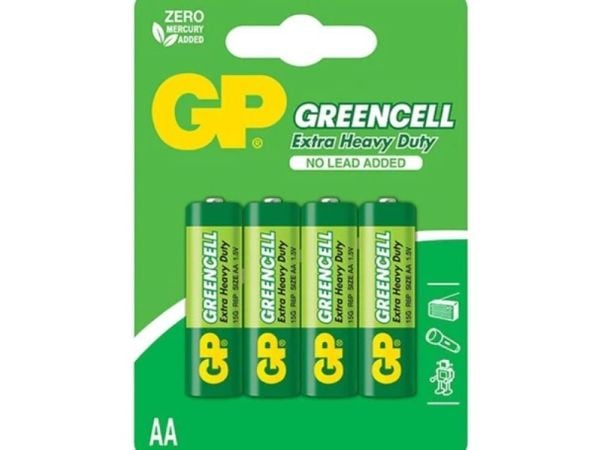 GP Batteries Greencell AA, Kertakäyttöinen akku, AA, Sinkkikloridi, 1,5 V, 4 kpl, Vihreä