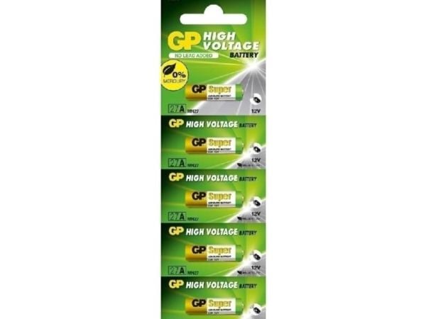GP Batteries High Voltage 27A engangsbatteri - alkali - 12 V - 5 stk - 20 mAh - gull/grønn/hvit (17736)