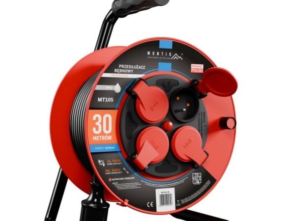 Montis tråd-/kabelvinda Professional 4x2p+Z IP44 16A 3680W 3x1,5 30m svart (MT105-30)