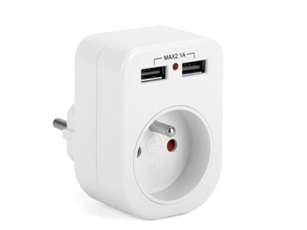 Montis 1p+Z maadoitettu jakaja 2xUSB 2.1A Montis MT092 valkoinen