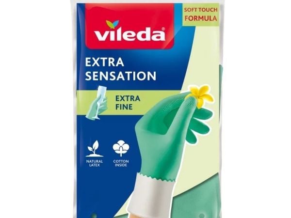 Vileda Extra Sensation, Hushållshandskar, Grön, M, 1 styck, CE, WEEE, Bomull, Latex