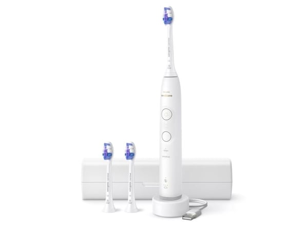 Philips 6100 HX7400/02 Oppladbar tannbørste, Voksen, Sonik tannbørste, Sensitiv / Myk, 62000 bevegelser per minutt, Hvit, 2 min, 4 x 30 sec