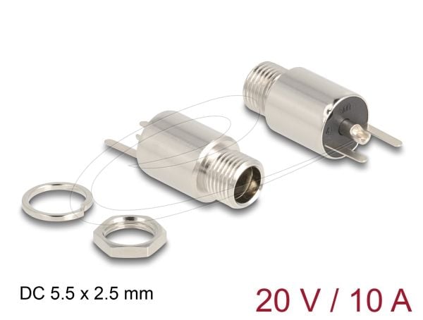 Delock - Strømkontakt - DC-jack 5,5 mm x 12 mm (ID: 2,5 mm) (hunn) skott - DC 20 V - 10 A