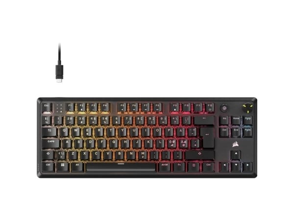 CORSAIR K70 CORE TKL RGB - Tastatur - TKL - bakgrunnsbelyst - USB - QWERTY - Nordisk - tastsvitsj: CORSAIR MLX Red v2 - svart