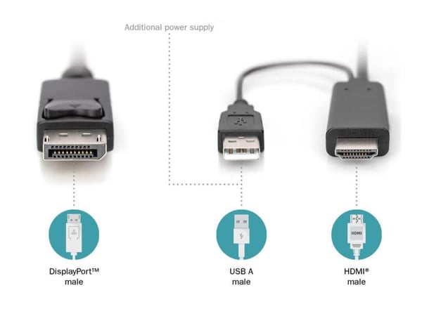 DIGITUS - Adapterkabel - DisplayPort hann til HDMI, USB (kun strøm) hann - 2 m - 4K 30Hz støtte