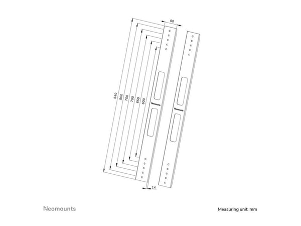 Neomounts AWL-250BL16, 75 kg, 450 x 450 mm, 600 x 600 mm, Terästä, Musta