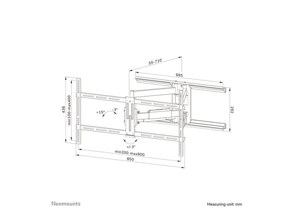 Neomounts WL40-550BL18 - Monteringssett (veggmontering) - full bevegelse - for TV - svart - skjermstørrelse: 43"-75"