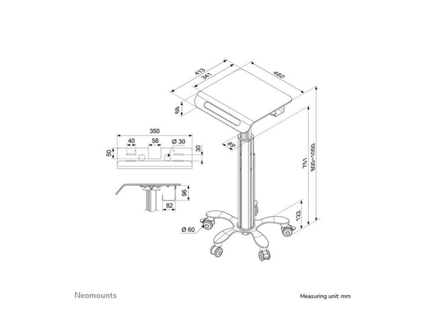 Neomounts MED-M050 - Vagn - för notebook - medicinsk - vit - skärmstorlek: 10"-18"