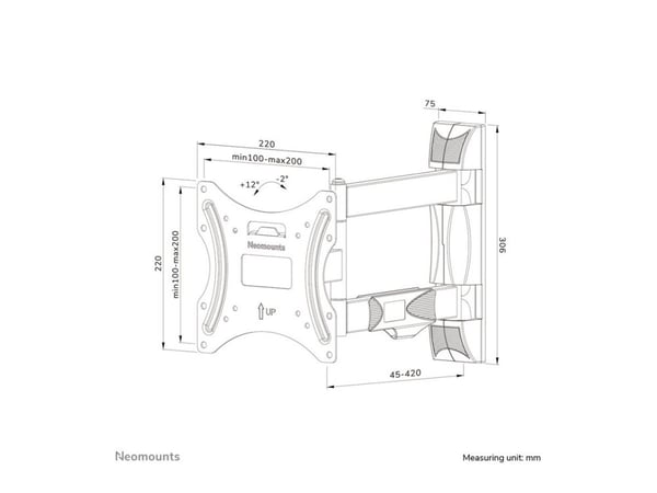 Neomounts WL40-550BL12 - Monteringssats (VESA-platta, väggplatta, dekorativt skydd, fästadapter, kabelskydd) - för LCD-display