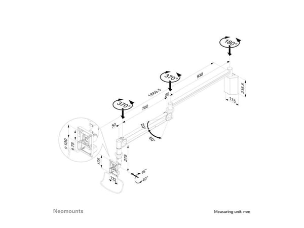 Neomounts FPMA-HAW100 - Brakett - full bevegelse - for LCD-skjerm - medisinsk - hvit - skjermstørrelse: 10"-24" - veggmonterbar