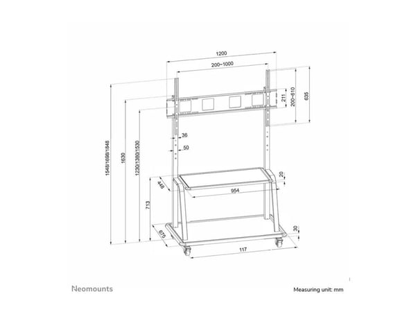 Neomounts NS-M4000BLACK, Musta, Kiinteä lattiajalusta, Terästä, 150 kg, 152,4 cm (60"), 2,67 m (105")