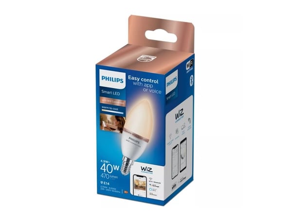 Philips LED-älylamppu C37, E14-kanta, 470 lm, Wi-Fi/Bluetooth, Wi-Fi 4 (802.11n), 802.11b, 802.11g, LED, E14, C37, 2700 K