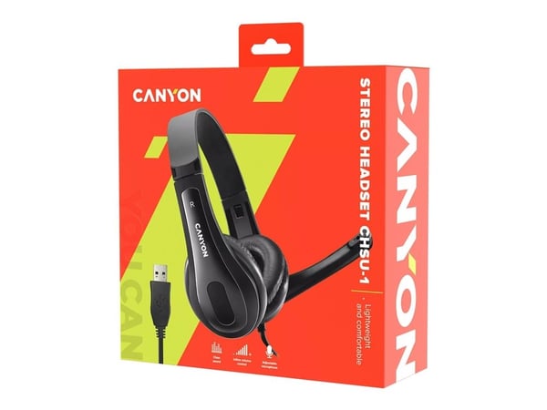 Canyon CNS-CHSU1B - Hodesett - on-ear - kablet - USB-A - svart Canyon CNS-CHSU1B - Hodesett - on-ear - kablet - USB-A - svart