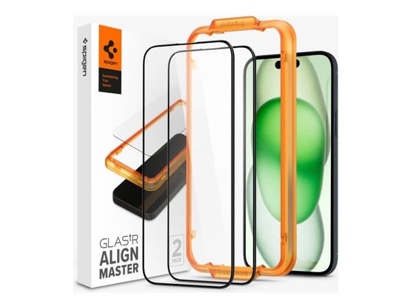 Spigen GLAS.tR AlignMaster - Skärmskydd för mobiltelefon - helt fodral - glas - ramfärg svart - för Apple iPhone 15 Plus