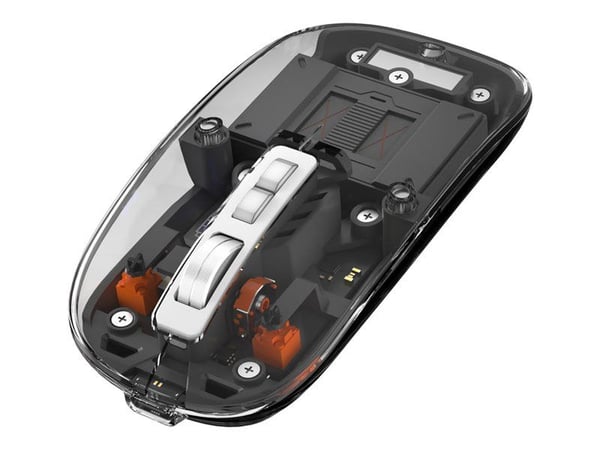 XtremeMac - Mus - ergonomisk - multienhet - trådløs - 2.4 GHz, Bluetooth - USB trådløs mottaker - gjennomsiktig