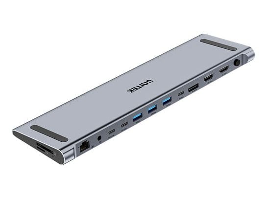 Unitek KVM-dokkingstasjon med vuggefunksjon, trippel 4K-utgang, USB-C, MST, HDMI 2.0