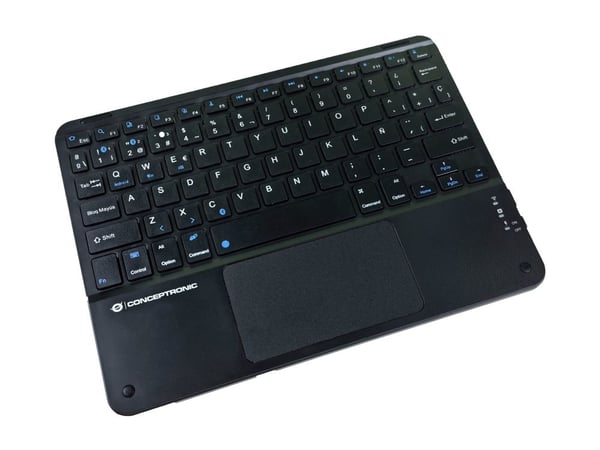 Conceptronic TOBIN01BES - Tastatur - 10" - med styreplate, LED-indikator - trådløs - Bluetooth 5.4 - QWERTY - Spansk - svart - hengeboks