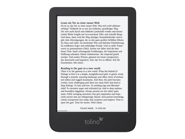 Tolino shine 5, 15,2 cm (6"), E ink carta, 1072 x 1448 pikseliä, CBR, CBZ, EPUB, MOBI, PDF, TXT, JPEG, PNG, 16 Gt, 16 GB