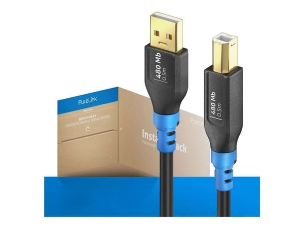 PureLink FlexInstall Series Premium - USB-kabel - USB (hann) til USB-type B (hann) - USB 2.0 - 5 V - 2 A - 50 cm - svart - InstallerPack (en pakke 70)