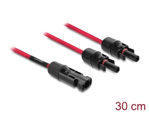 Delock - Solar cable - DL4 (hann) til DL4 (hunn) - 1000 V - 30 cm - snap-in - rød